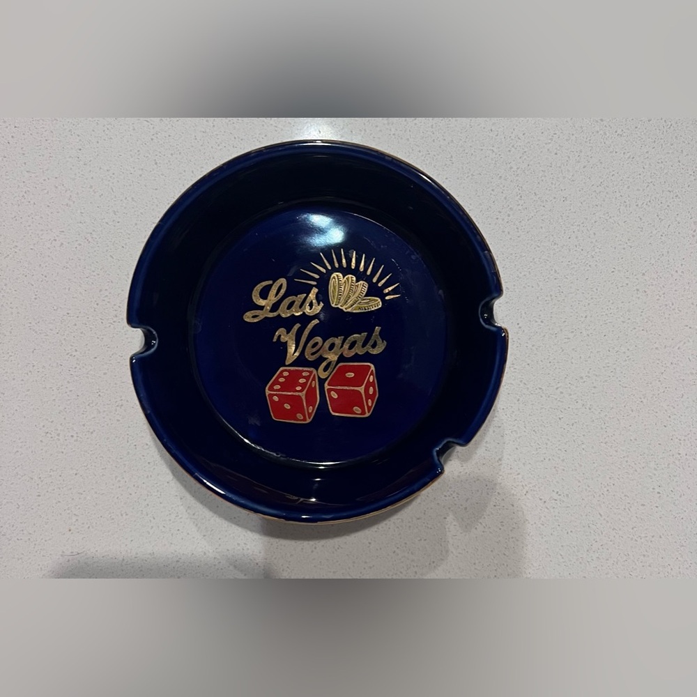 Vintage Las Vegas Ashtray‎ Cobalt Blue Red Dice